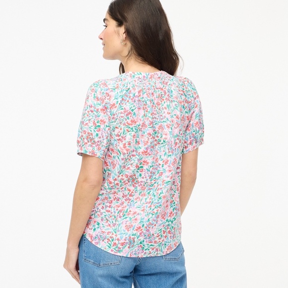 New JCREW Size L Linen Blend Short Sleeve Smock Neck Top $79 CI095 - Picture 4 of 7